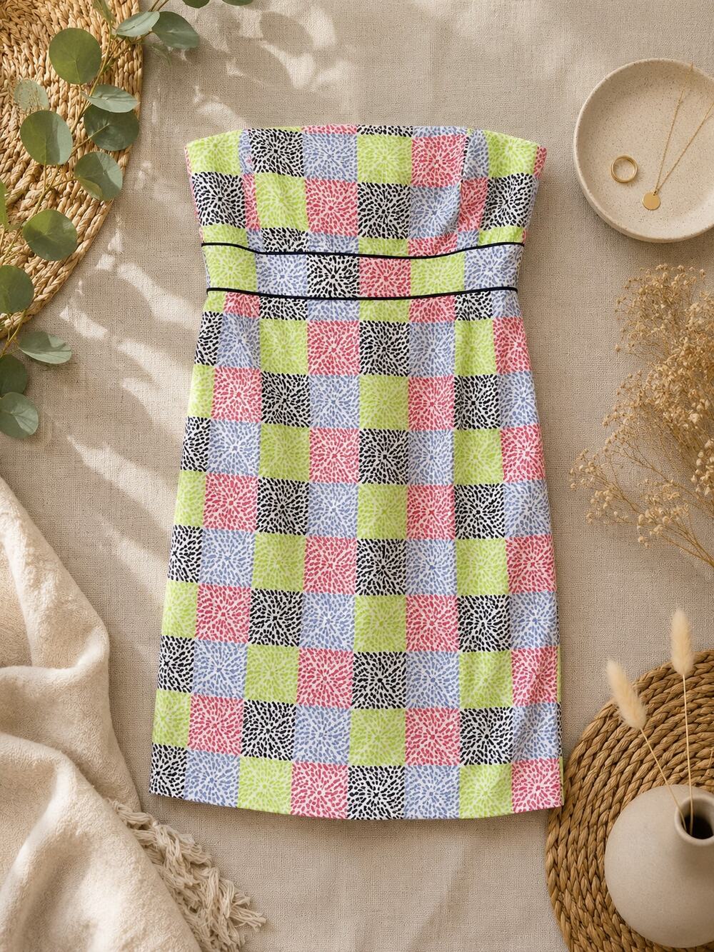 Vineyard Vines Strapless Printed Sheath Dress Multicolor Preppy Cottagecore SZ 8